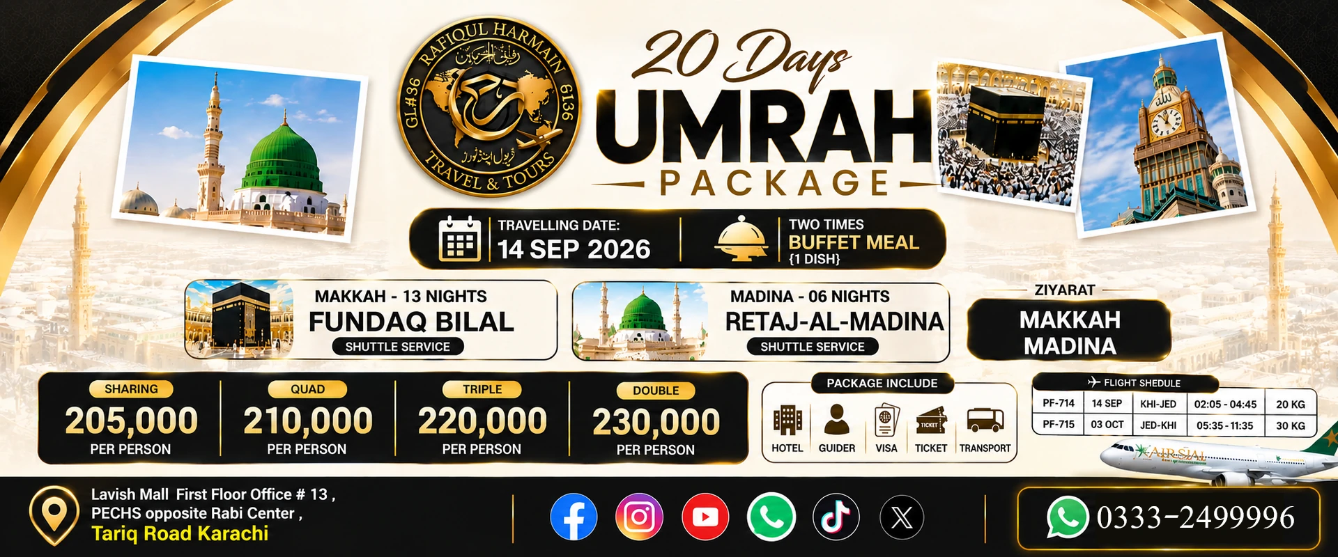 20 Days Umrah Package by Rafiqul Harmain